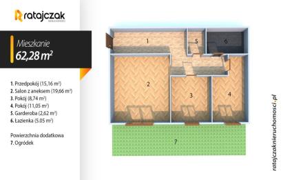 Rzut, plan 3 Pokoje z Ogródkiem w Centrum Wejherowa-Wejherowo