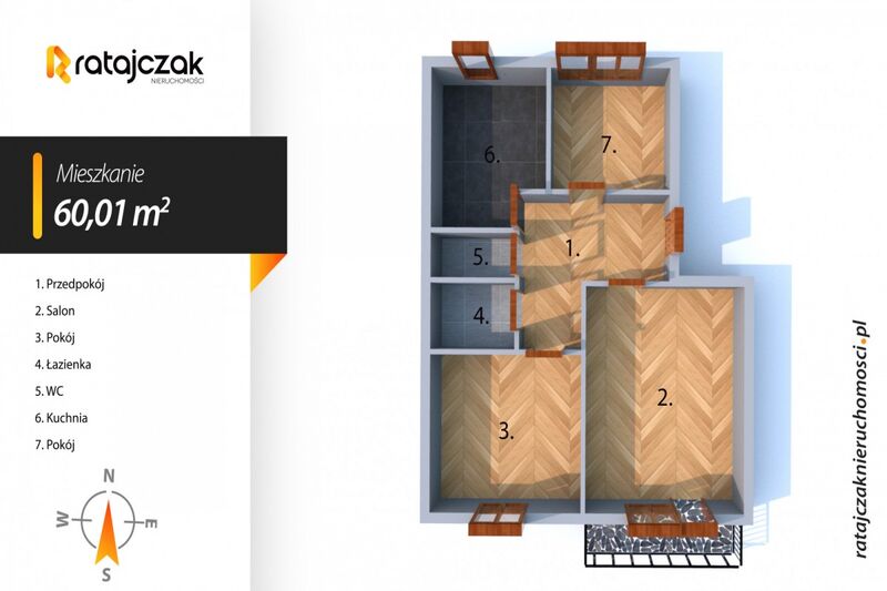 Mieszkanie 3 pok. na 1 piętrze  ul. Kusocińskiego - Wejherowo
